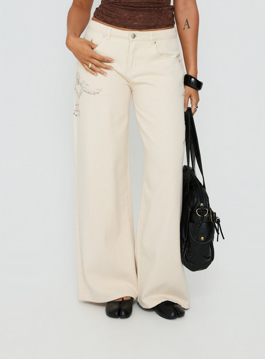 Than Forever Love Graphic Denim Jeans Cream