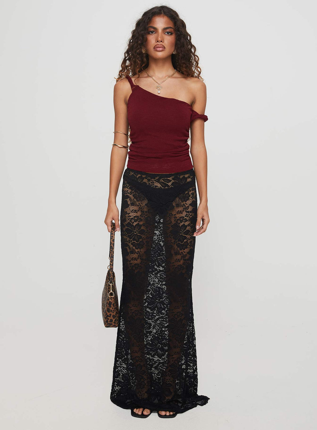 Messenger One Shoulder Top Burgundy