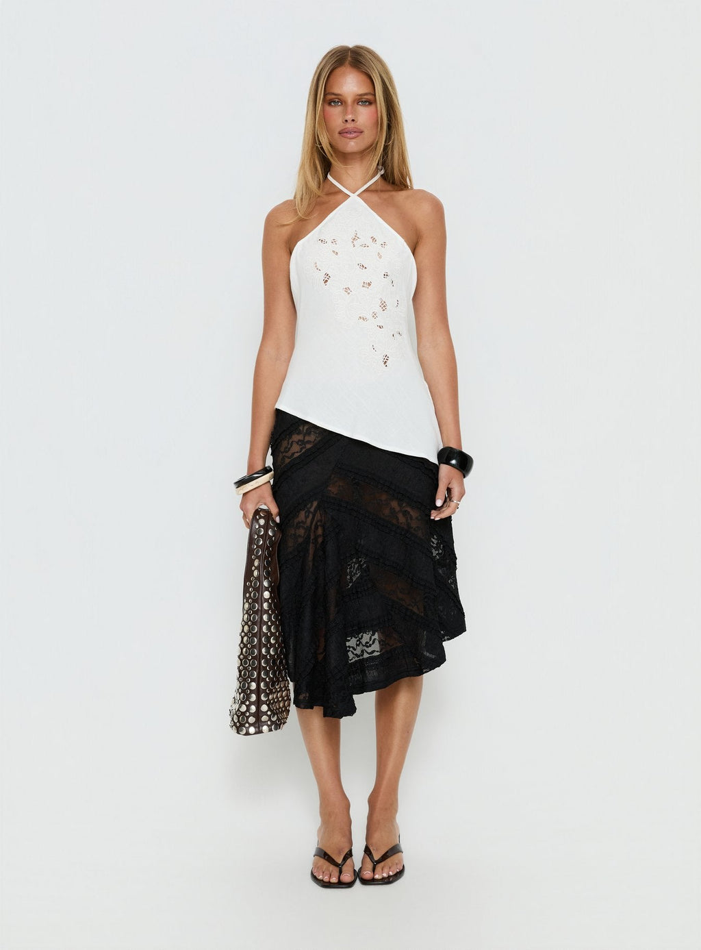 Bonanza Asymmetrical Halter Top White