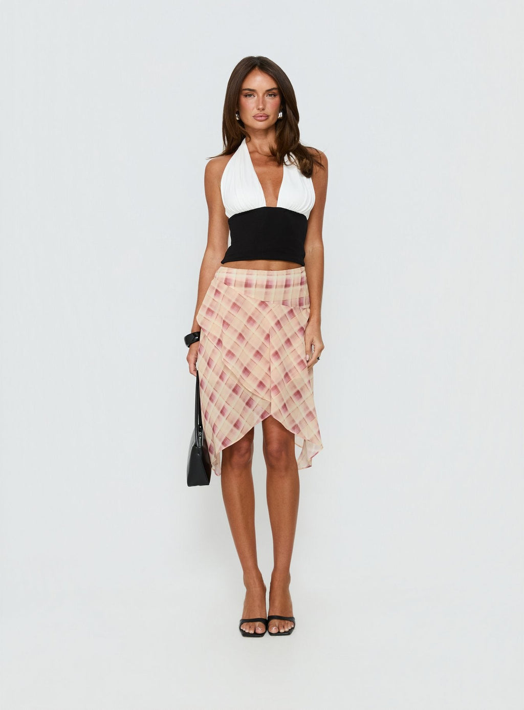 Natana Asymmetrical Midi Skirt Multi Check