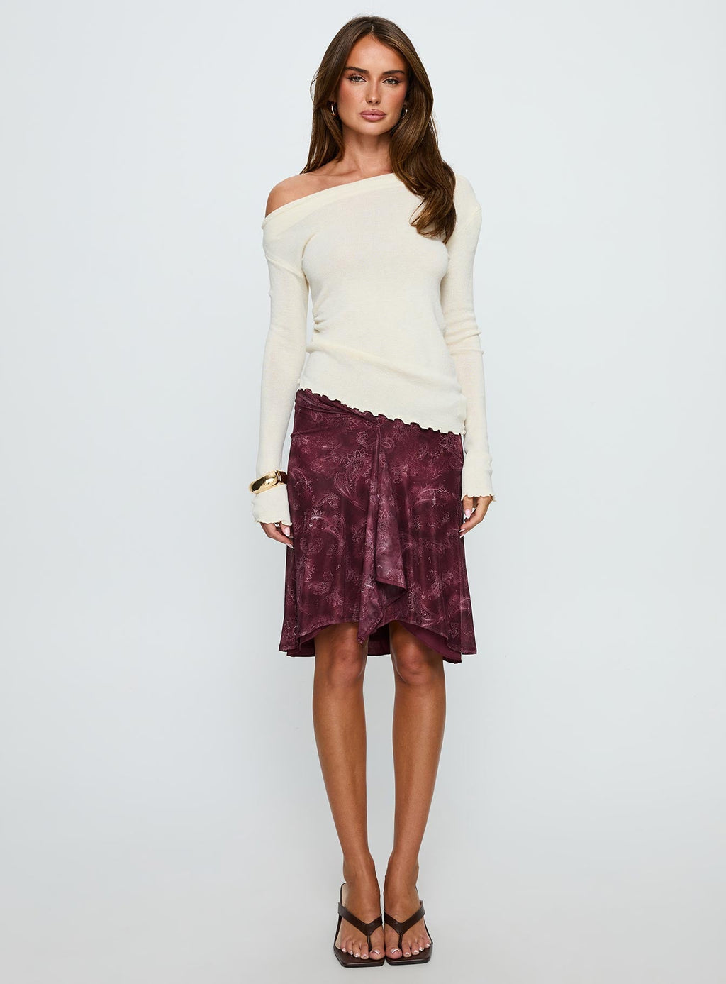 Monna Wide Neck Long Sleeve Top Cream