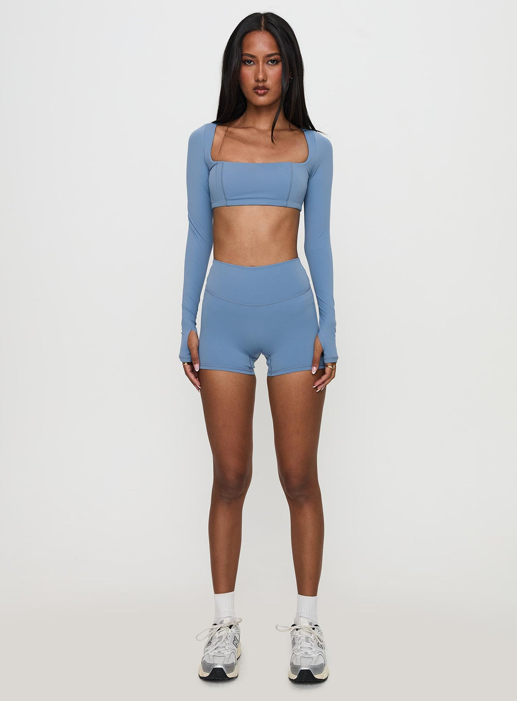 Set Point Active Square Neck Long Sleeve Top Blue