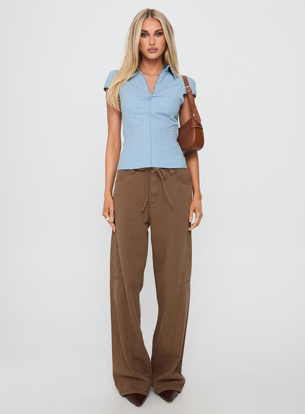 Bruiser Tie Waist Mid Rise Wide Leg Jeans Brown