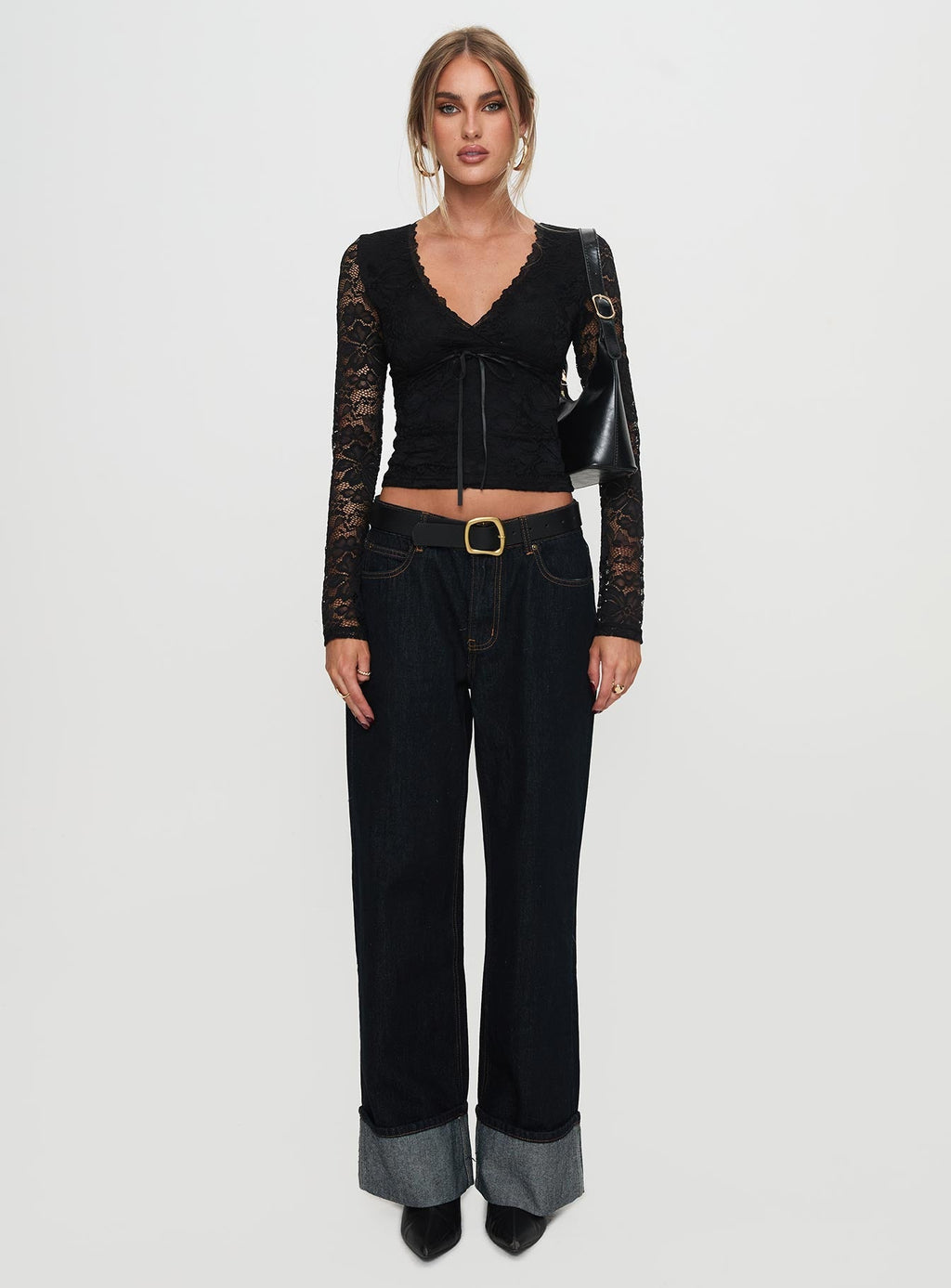 Temptation Incoming Long Sleeve Lace Top Black