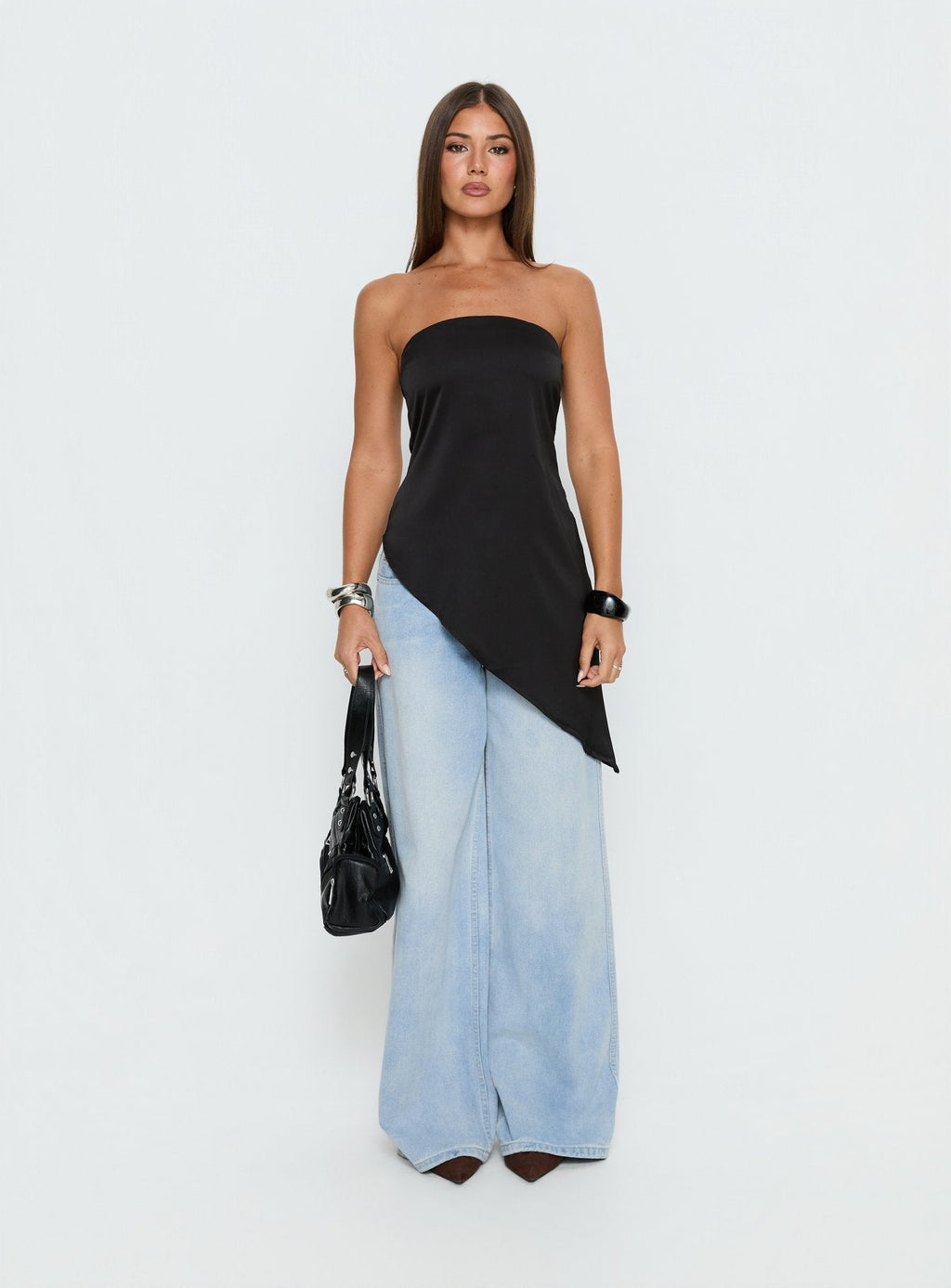 Lamia Strapless Asymmetrical Top Black