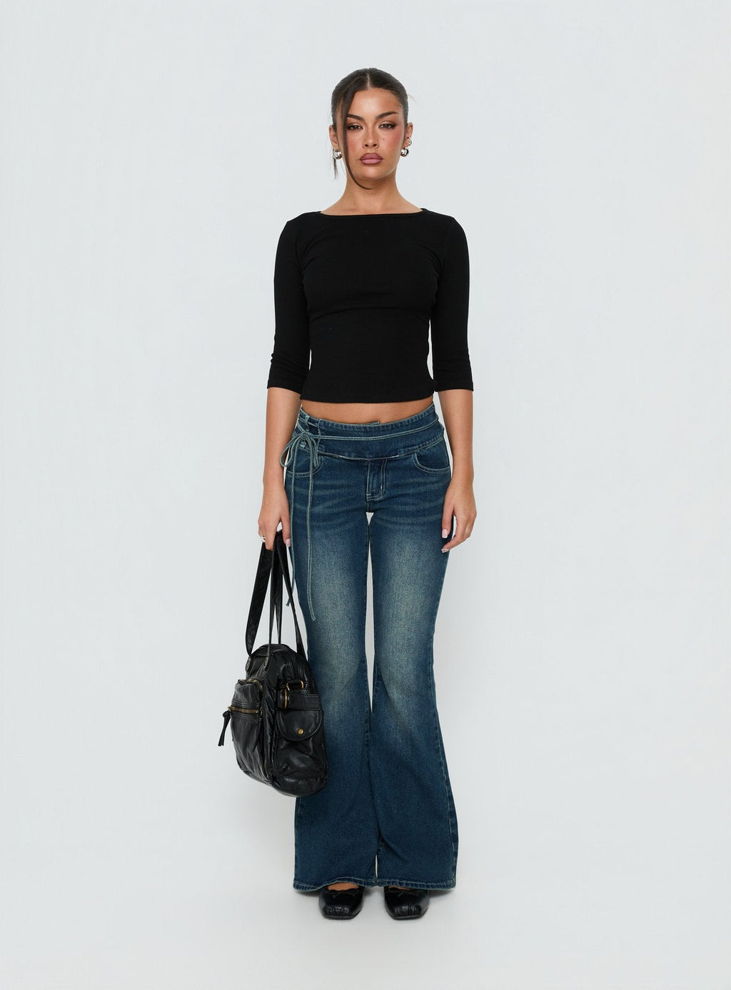 Runa Low Rise Tie Side Jeans Mid Blue Wash