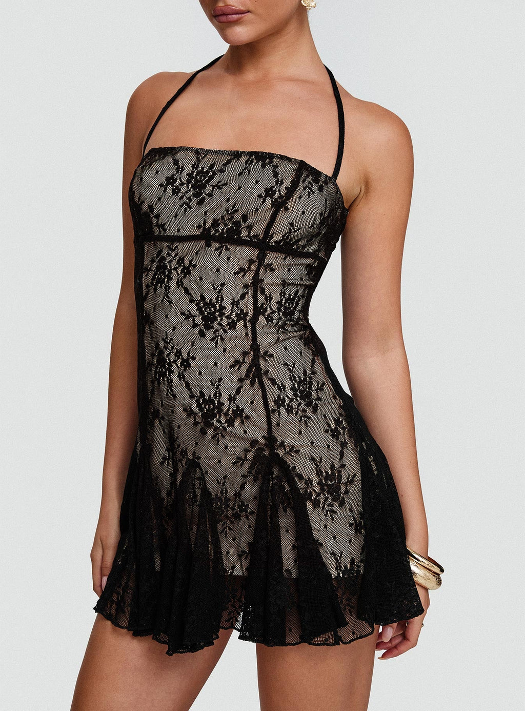Delamere Lace Mini Dress Black