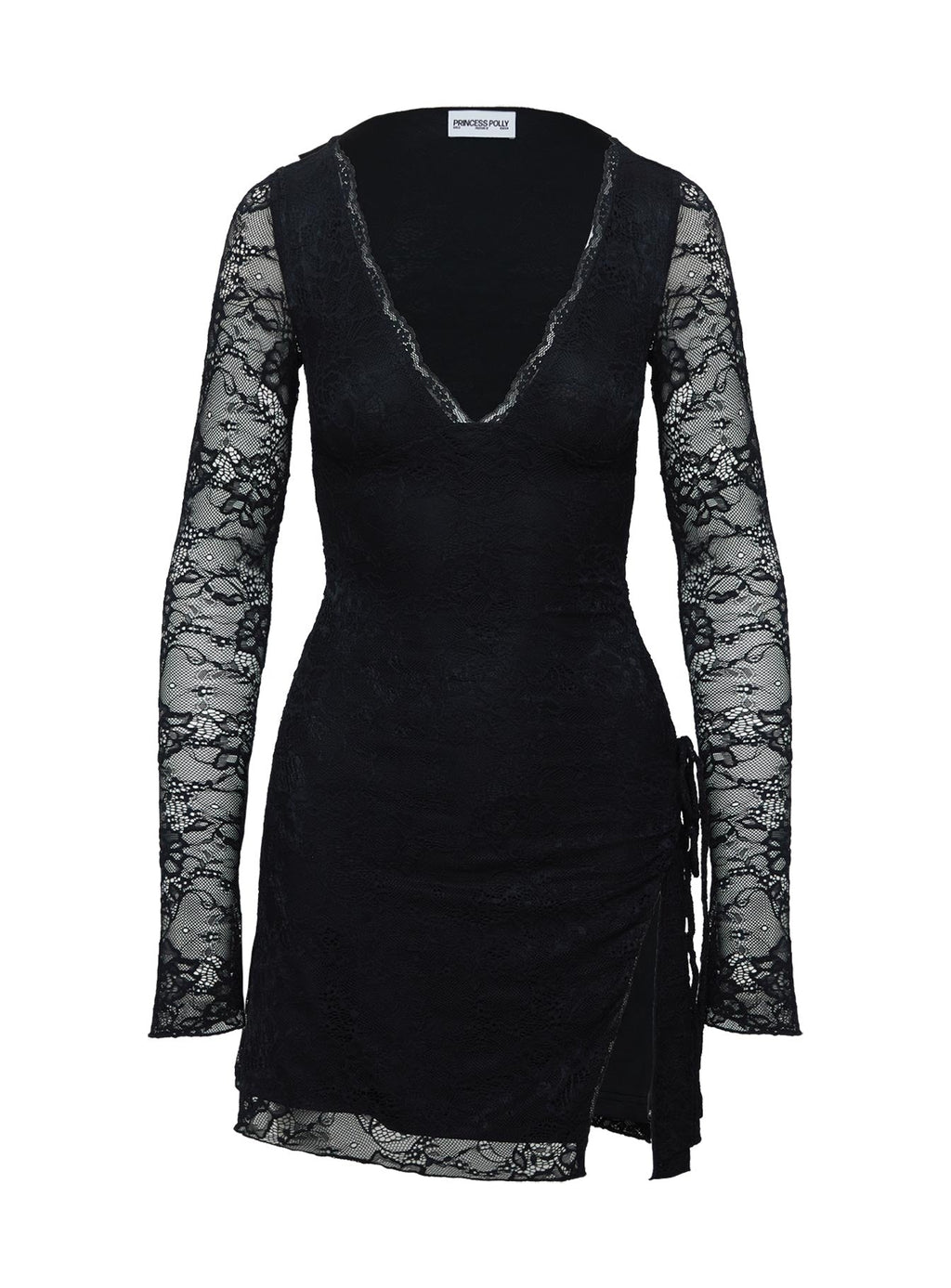 Airabella Long Sleeve Lace Mini Dress Black Petite