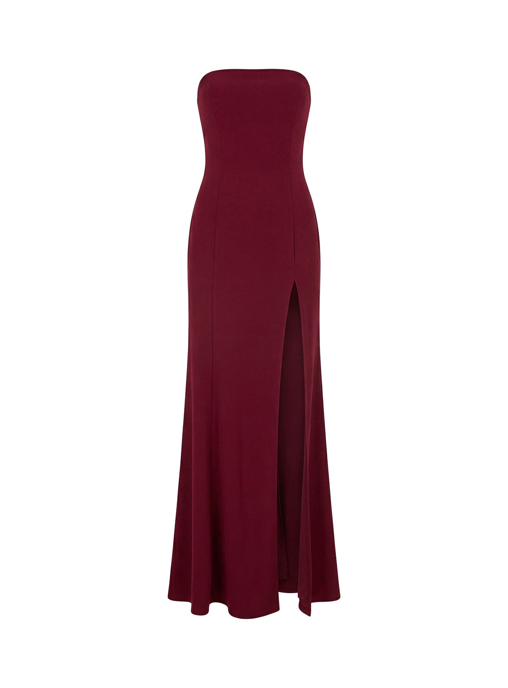 Diamanti Strapless High Slit Maxi Dress Burgundy